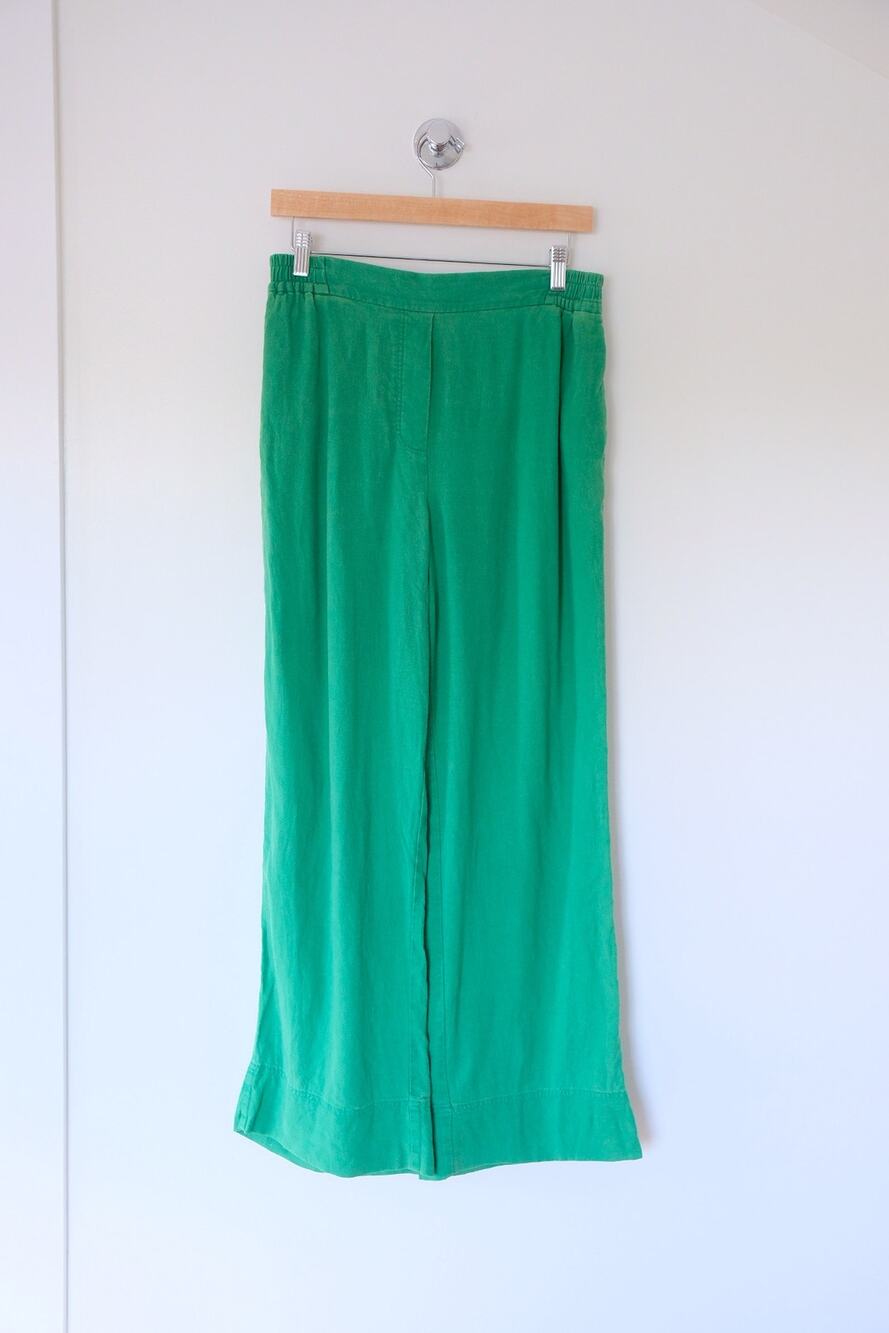 Zara Green Linen Wide Leg Pants Size M Coastal Grandma Vacation Resort Pants